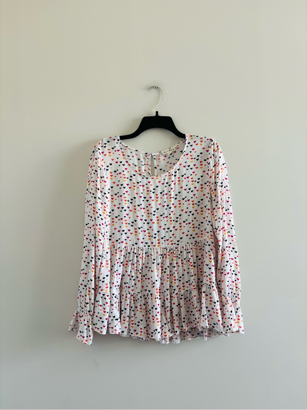 Jane and Delancey Blouse Hearts Ruffle Babydoll Long Sleeve Womens L Casual Boho